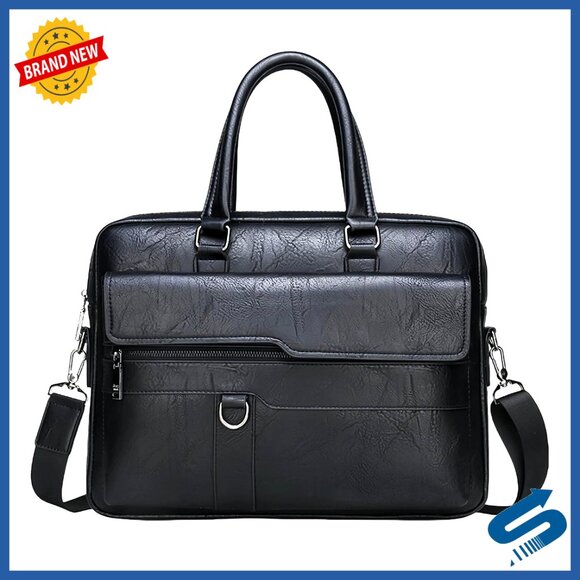Leather Laptop Messenger Bag Water-Resistant Professional Business Briefcase